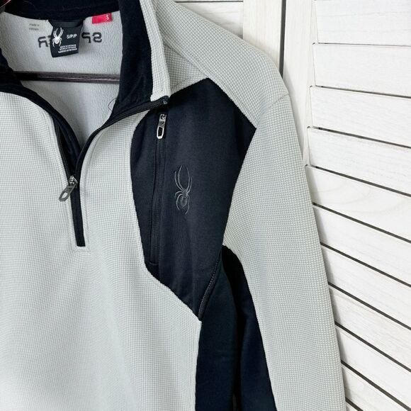 Spyder Raider Quarter Zip Waffle Knit Fleece Pullover Jacket Grey Black Small - Picture 3 of 9